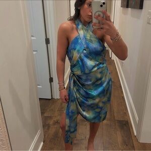 Badgley Mischka Asymmetrical Blue and Green Dress